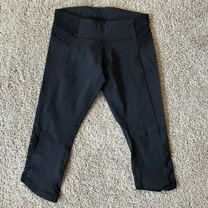 Lululemon black leggings. Size 6. Calf length. Gently worn.